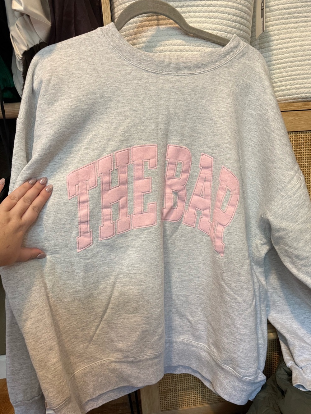 The Bar Pink Logo Grey Pullover Sweatshirt